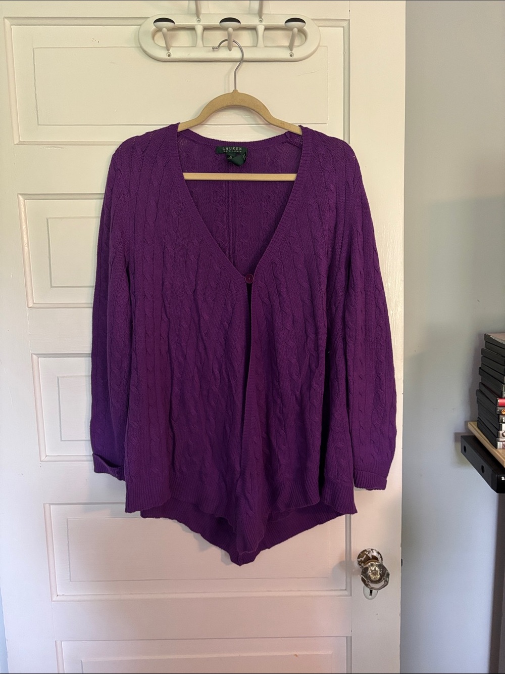 Lauren Ralph Lauren Purple Cable-Knit V-Neck Sweater Cardigan